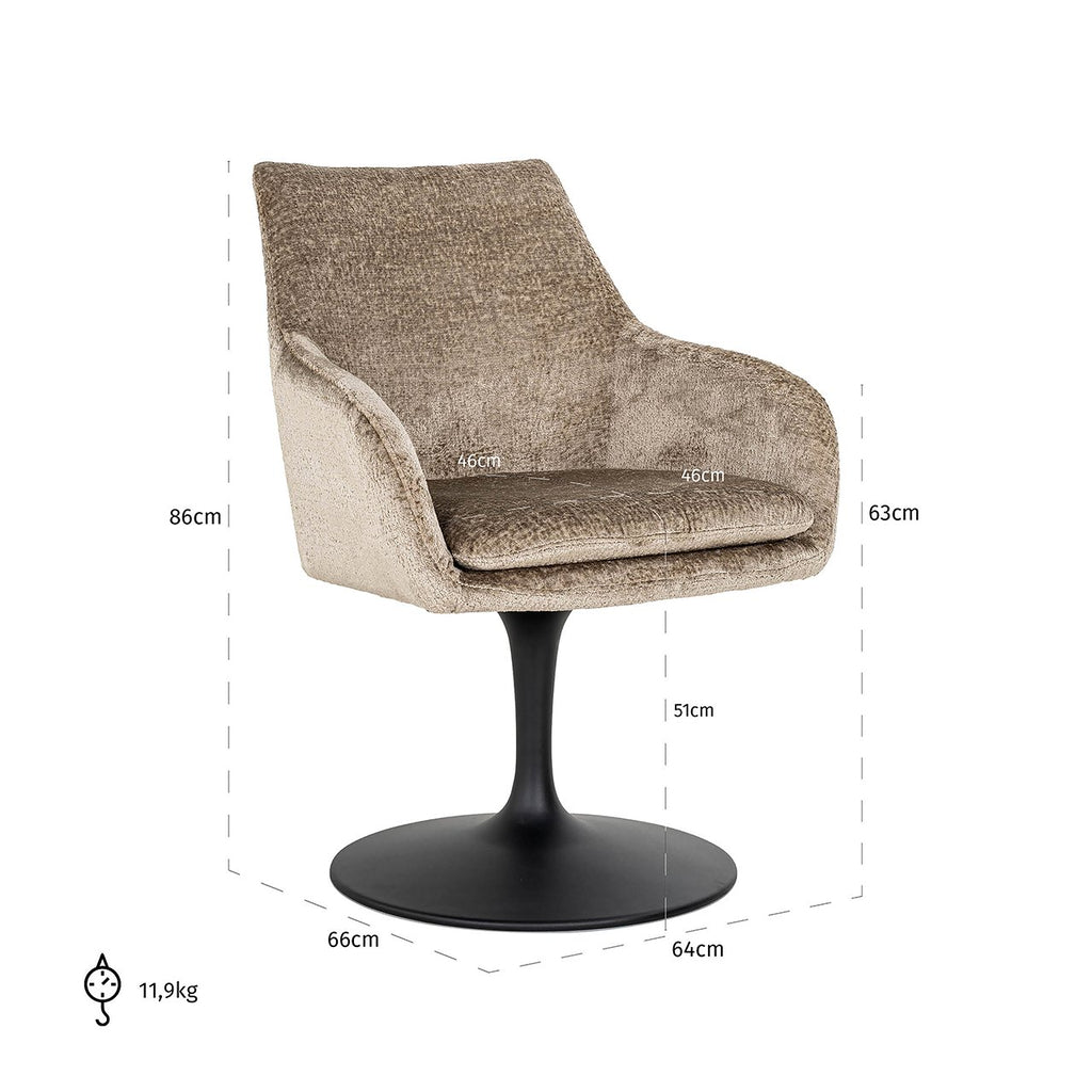 Draaistoel Marlon taupe chenille