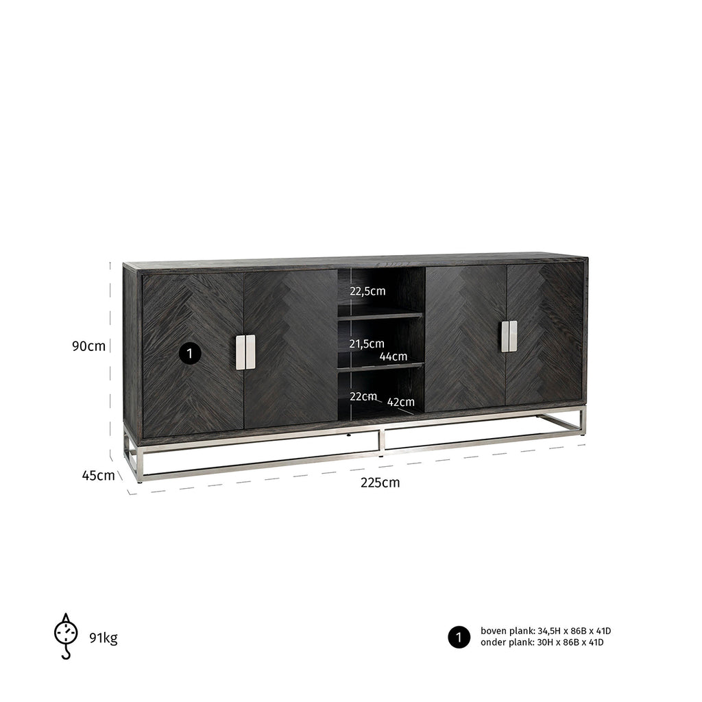 Buffet Blackbone argent 4 portes + compartiment ouvert