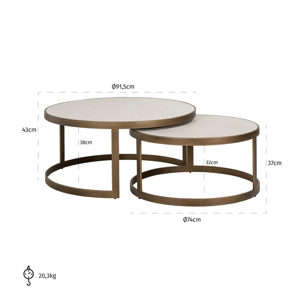 Salontisch Whitebone Messing Set von 2