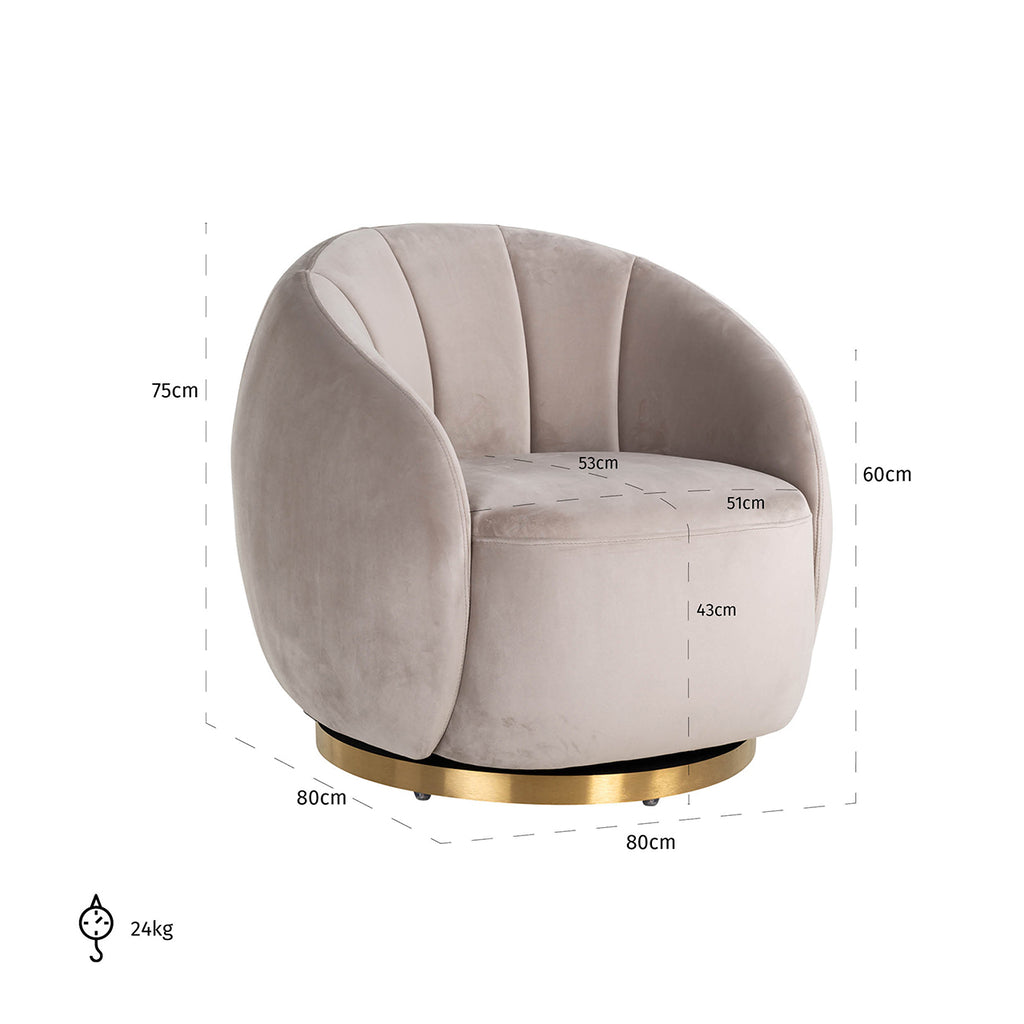 Draaifauteuil Jago velours kaki / or brossé