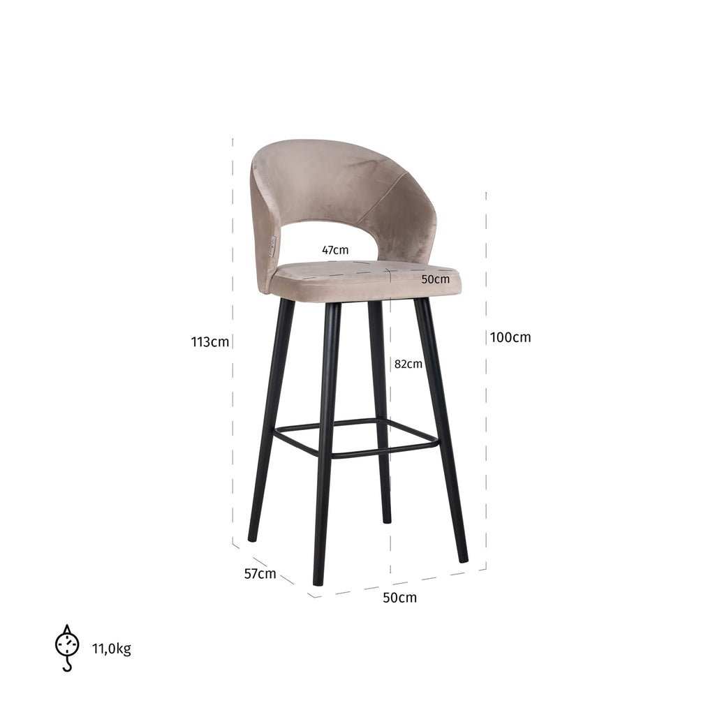 Bar stool Savoy khaki velvet