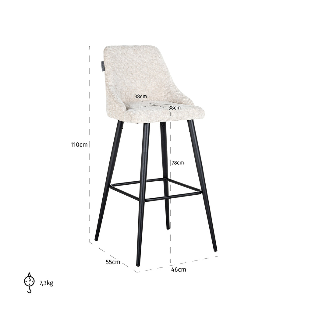Chaise de bar Brooke crème licorne (lot de 2) (Licorne 11 crème)