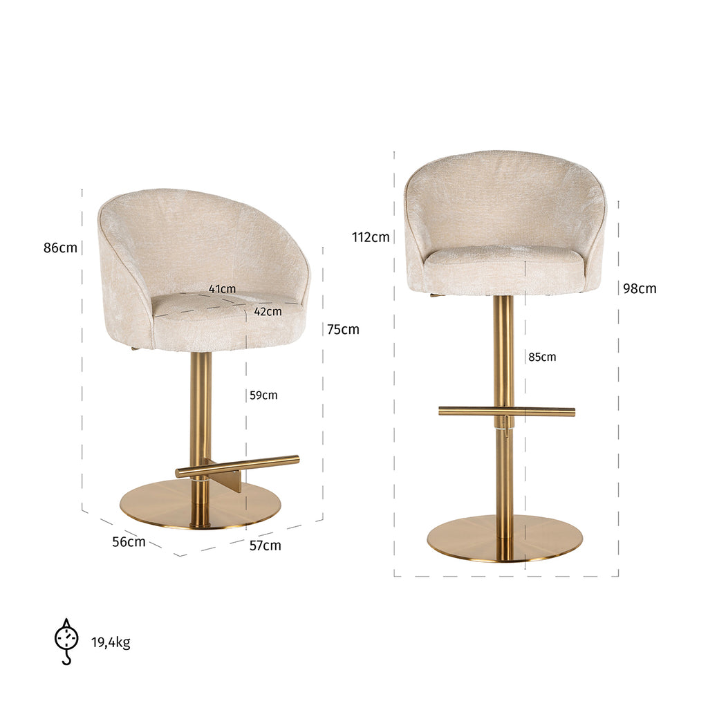 Bar chair Zabi swivel white chenille (Bergen 900 white chenille)