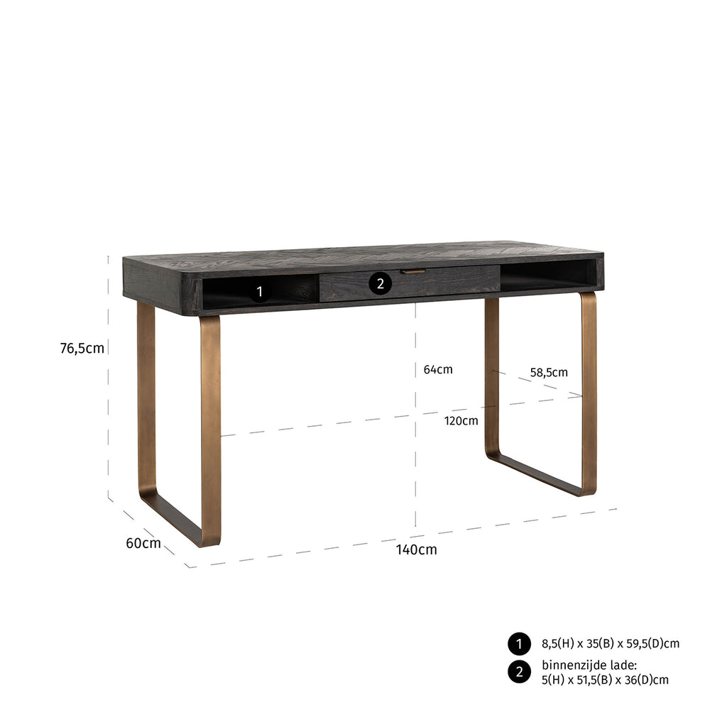 Bureau Blackbone Messing 1-Schublade