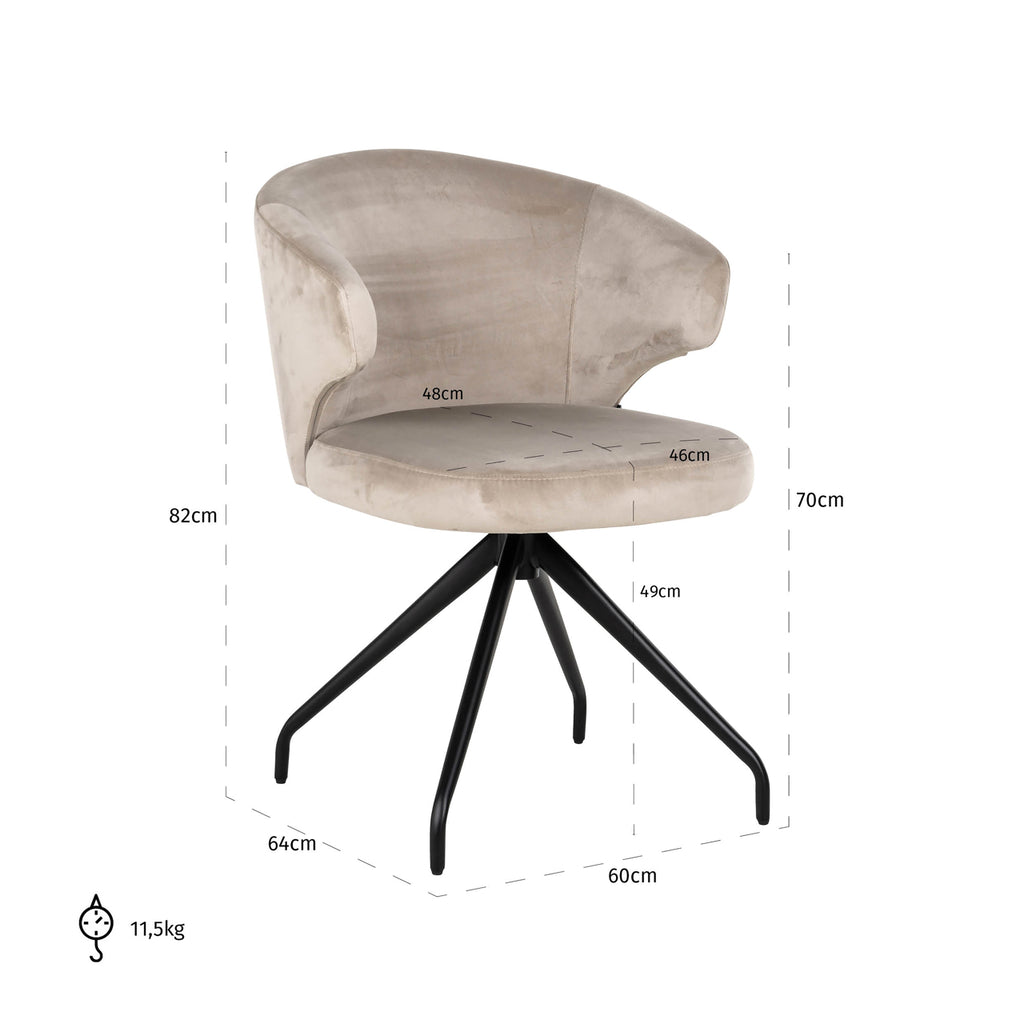 Draaistoel Milly khaki velvet