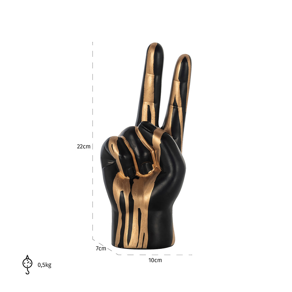 Dekorationsobjekt Hand Frieden (Schwarz/Gold)