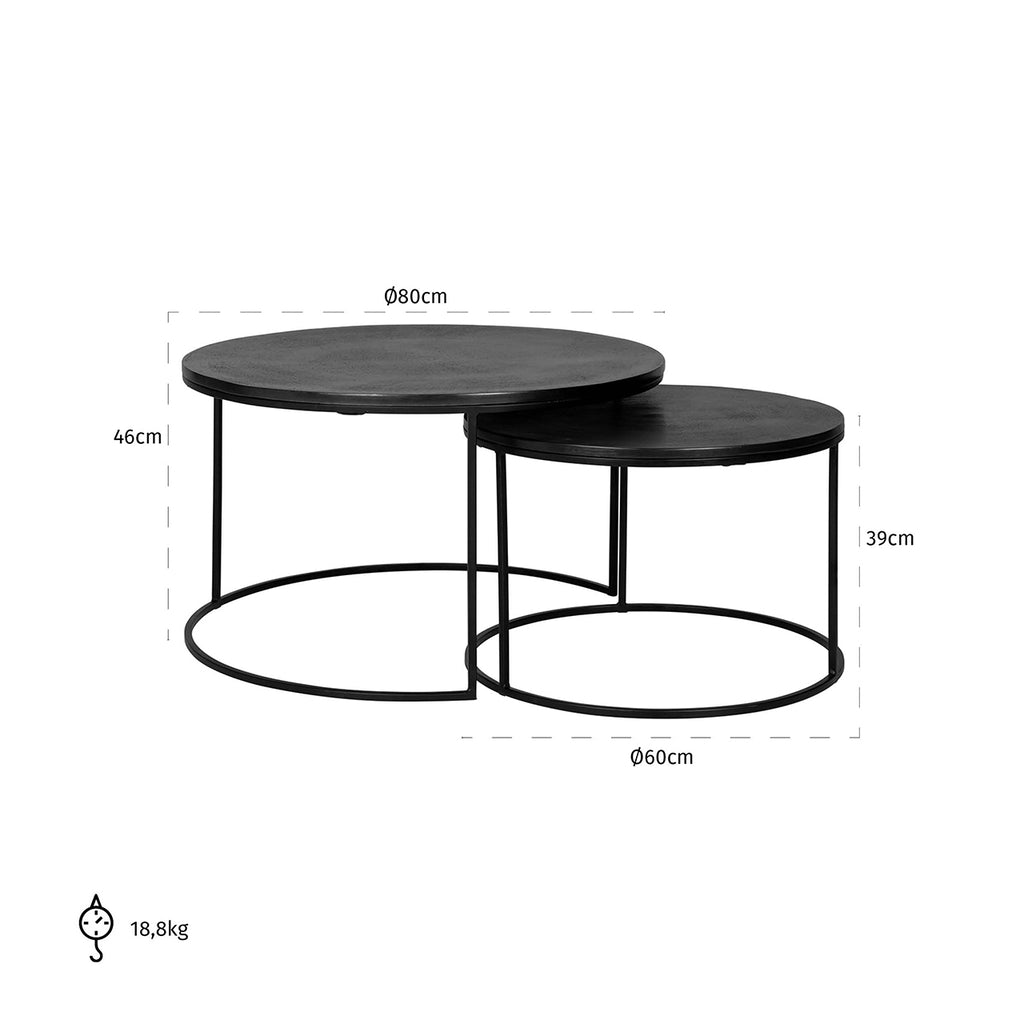 Couchtisch Poller 2er-Set Aluminium schwarz