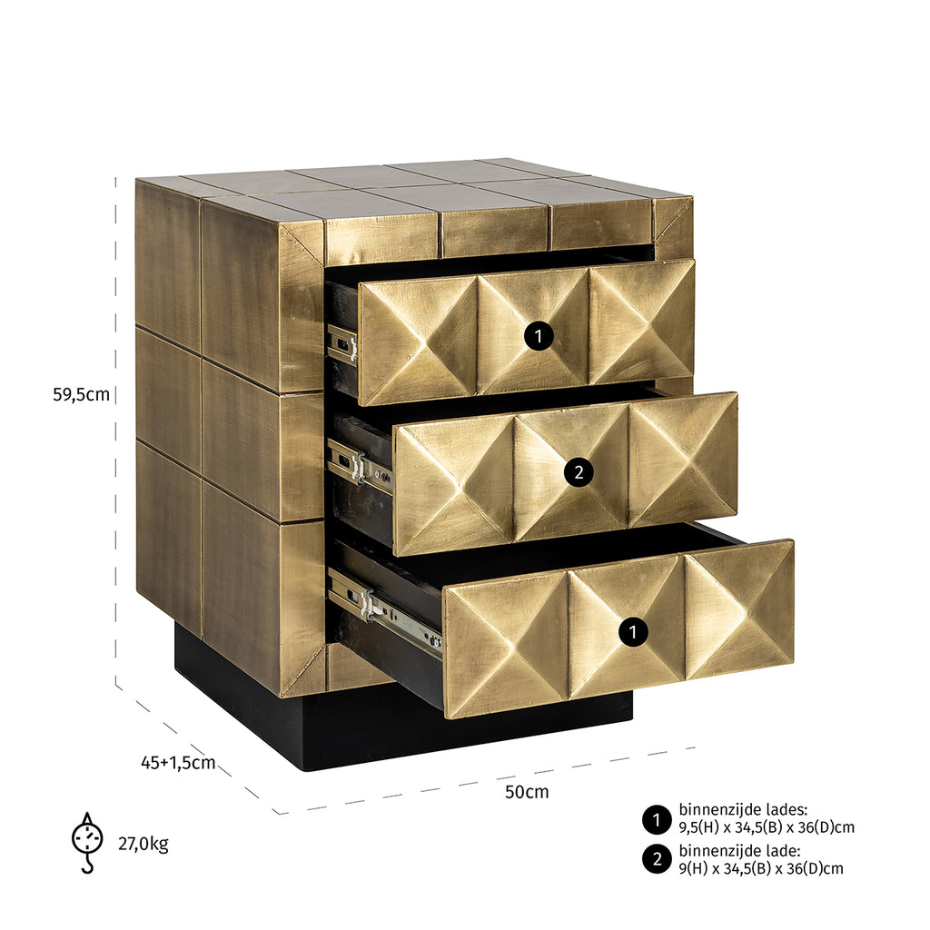 Ladenkast Collada 3-laden (Gebürstetes Gold)
